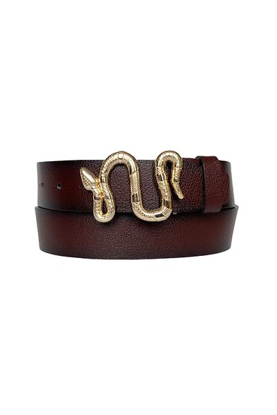 GoDeri 100% Genuine Leather, Gold Snake Buckle Claret Red Women's Jeans Belt 4 Cm=an-byn-47