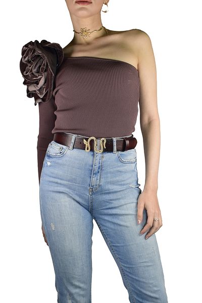 GoDeri 100% Genuine Leather, Gold Snake Buckle Claret Red Women's Jeans Belt 4 Cm=an-byn-47
