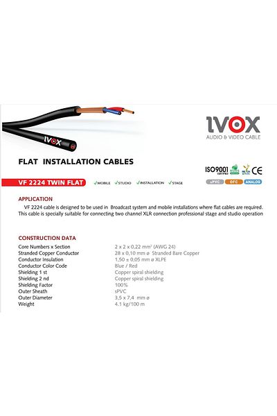 Ivox Vf-2224 Twin Flat Installation Cable 2*Stereo Cable