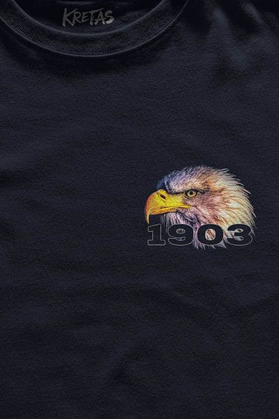 Kretas Μπλουζάκι Unisex Navy Blue Navy Blue Black Eagle Eagle Head Minimal μπλουζάκι με στάμπα μπροστά