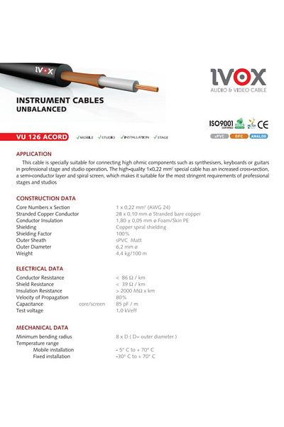 Ivox 6510-Ivox Vu-126 Acord Unbalancedmicrophone Cable