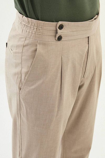 Mcr Straight Slim Fit Elastic Waist Linen Men's Trousers Beige - 38313.25Y