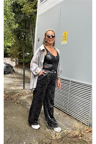 AYSL BUTİK Lastik Detaylı Leopar Pantolon