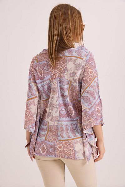 Raneel Kazançlı Alışveriş Patterned Bat Sleeve V-Neck Casual Chiffon Blouse Lilac