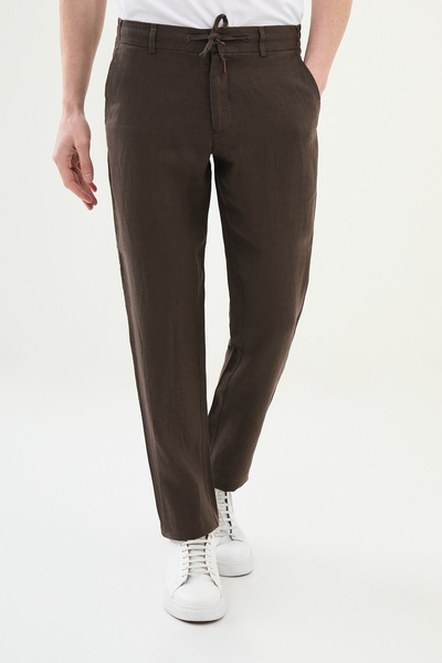 Mcr Прямі брюки Slim Fit 100% льон для чоловіків, кавовий колір - 38300.25Y