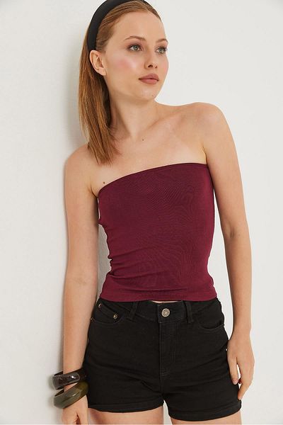Raneel Kazançlı Alışveriş Stretchy Strapless Blouse Burgundy