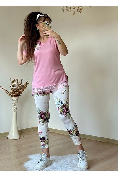 azra moda Set de jambiere florale cu dantela