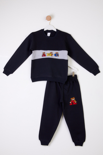 TOFİSA Boy's Black Embroidered Double Suit - 26087
