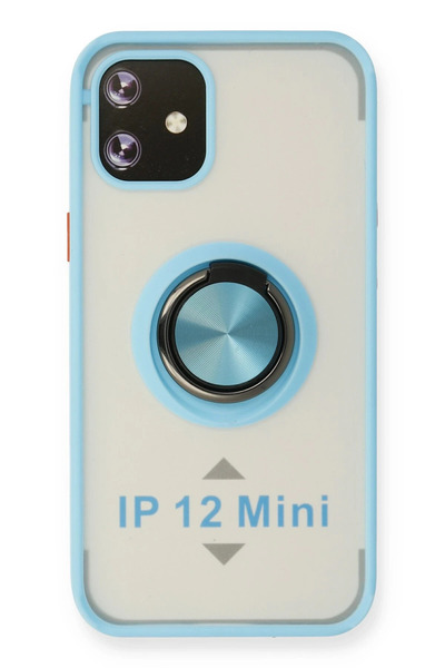 NewFace حافظة آيفون 12 ميني غطاء سيليكون مونتريال مع حلقة - أزرق ثلجي SPTGL