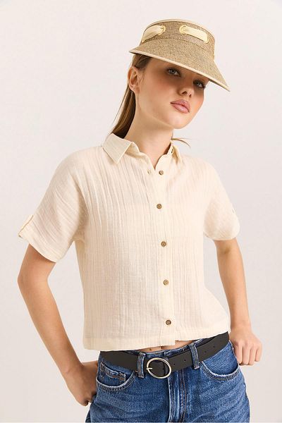 Raneel Kazançlı Alışveriş Muslin soft textured cream shirt
