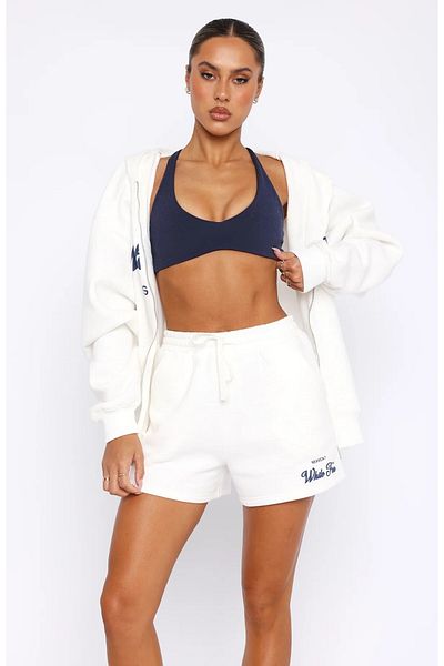 The Champ Clothing Pantaloni scurți cu buzunar dublu pentru femei cu imprimeu Wf, albi