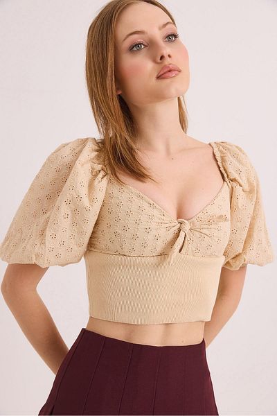 Raneel Kazançlı Alışveriş Special Design Blouse Mink with Scallop Detail