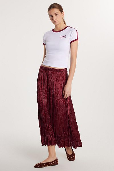 Tudors Fusta de damă, cu model, din satin, roșu Claret
