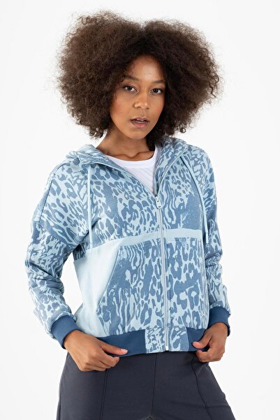 MARATON Comfort Kadın Kapşonlu Uzun Kol Sisli Mavi Tracktop 21450