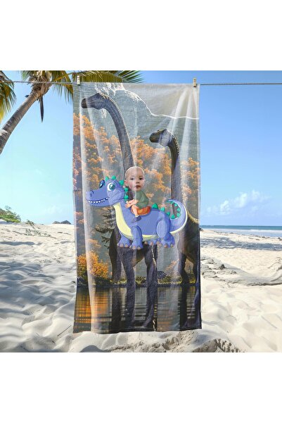 EJOYA Kişiye Özel Karikatür Fotoğraflı Şirin Dino Plaj ve Banyo Havlusu 115146