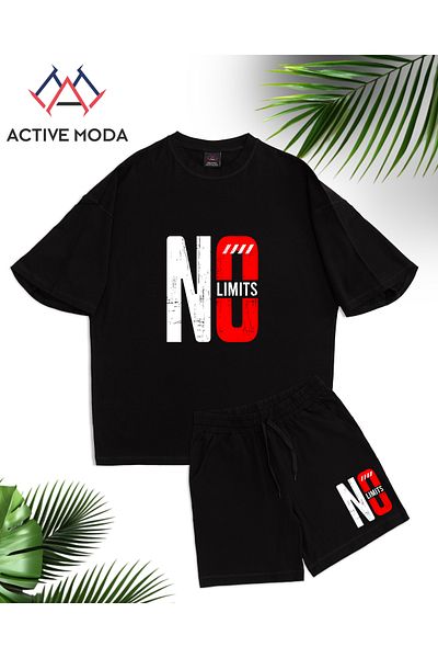 ACTIVE MODA -Men's Short Sleeve No Printed Tshirt-Shorts 2Pcs Set Large Size Oversize Cotton