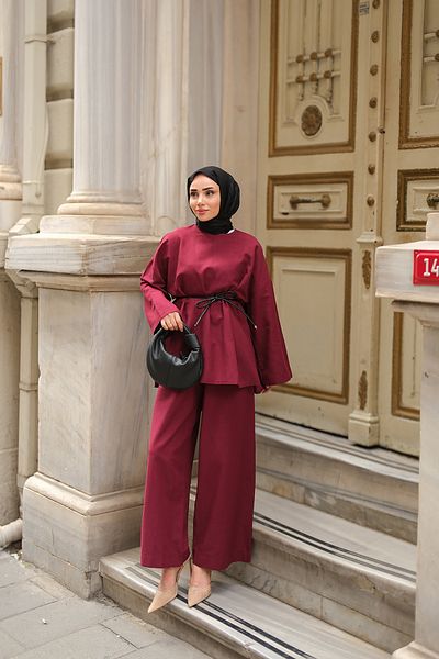 LOCCO Women's Basic Linen Suit Claret Red