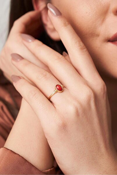 Cem Aykan Kuyumculuk Ferya Mercan Doğal Taş Yüzük AK-1346