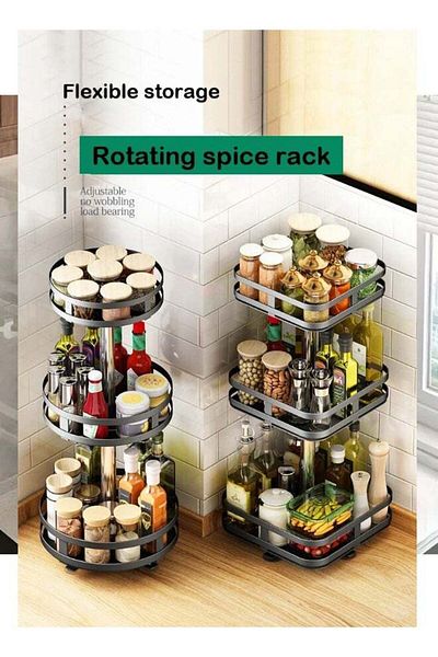 DRAMA HOME Two Revolving Kitchen Storage Rack Spice Organizer Turntable Clean Accessories