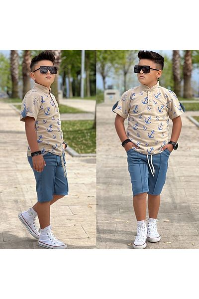 Ysferbutik Pantaloni scurți Capri pentru băiat Tricou Mărimea ospătarului