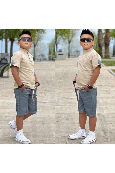 Ysferbutik Boy Capri Shorts T-Shirt Waiter Size