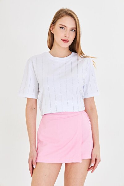 TIFFANY&TOMATO Sıra Taşlı Basic T-Shirt