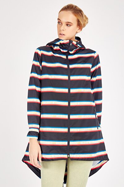 MARATON كومفورت للنساء بغطاء رأس أزرق داكن - معطف واق من المطر