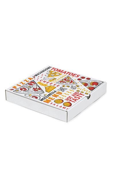 Eko Ambalaj Baskılı Beyaz Pizza Kutusu 32x32x4 cm 100 Adet