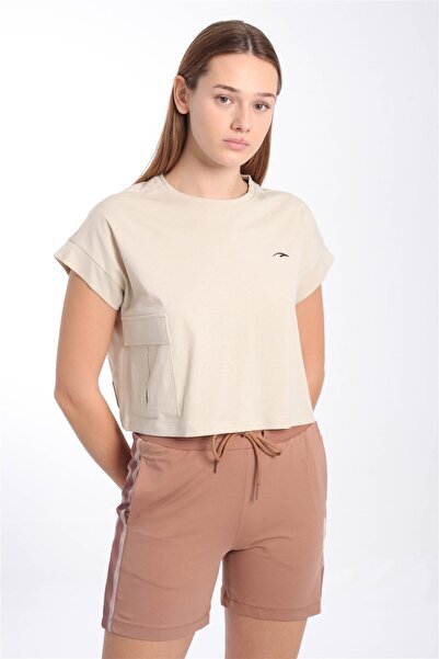 MARATON بلوزة نسائية مريحة بياقة دائرية بلون طيني