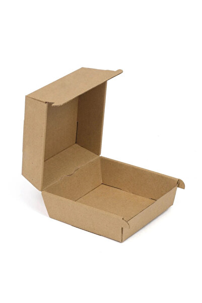 Eko Ambalaj Oluklu Kraft Renk Hamburger Kutusu 12x12x8 cm 100 Adet