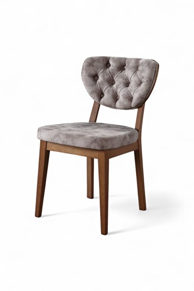 MYMASSA Boston Sandalye - Milas Krem - Kahve Gürgen Iskelet - Salon Sandalyesi / Mutfak Sandalyesi