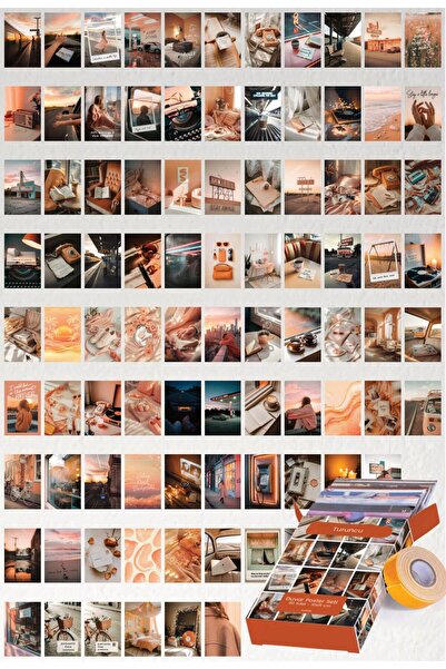 GUGUK Turuncu 90 Adet Duvar Poster Seti Oda Dekoru