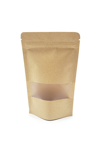 Eko Ambalaj Pencereli Kraft Doypack 11x18.5x7 cm 100 Gram 100 Adet