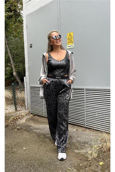 AYSL BUTİK Lastik Detaylı Leopar Pantolon