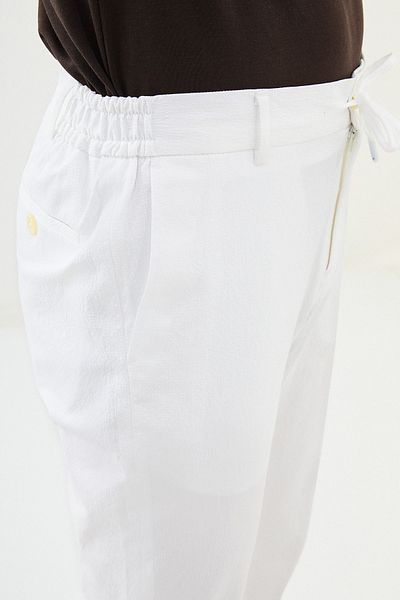 Mcr Seersucker Super Slim Fit Elastic Waist Drawstring Men's Trousers Ecru - 38291.25Y