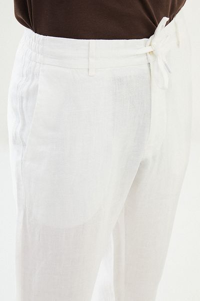 Mcr Ανδρικό παντελόνι Straight Slim Fit 100% λινό εκρού - 38300.25y