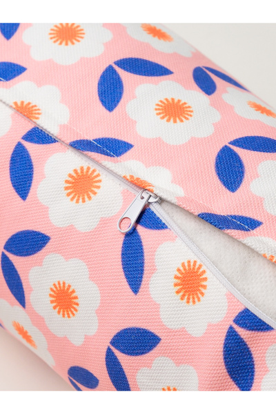 Galia Tasarım Lungo - Pink Cylinder Sausage Roll Pillow with Floral Pattern