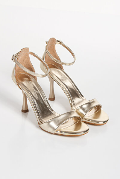 ÜNAL ÖZER Women's Tape Gold Skin Detailed Thin Heeled Platform Shoes Un001-0608