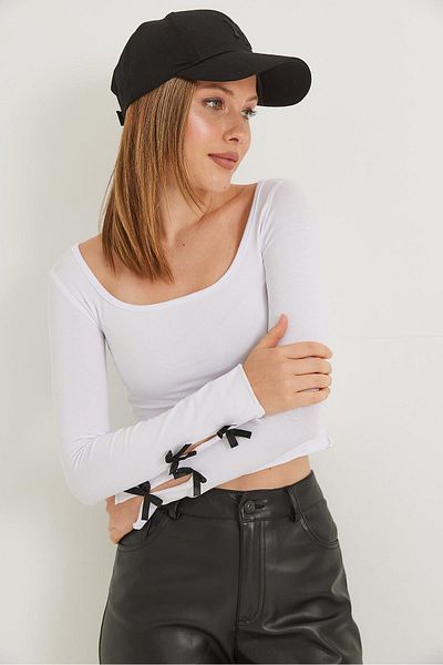Raneel Kazançlı Alışveriş Square Neck Sleeves Bow Detailed Blouse White