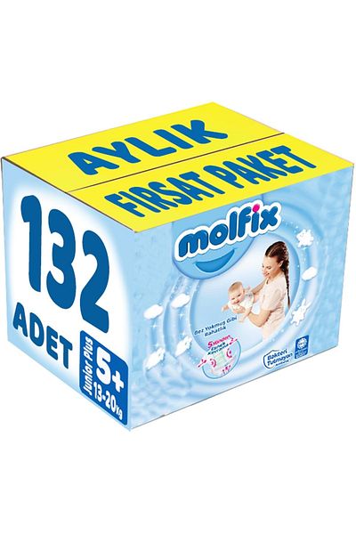 Molfix Baby Diaper Size:5 (13-20kg) Junior Plus 132 Pieces Monthly Deal Pk