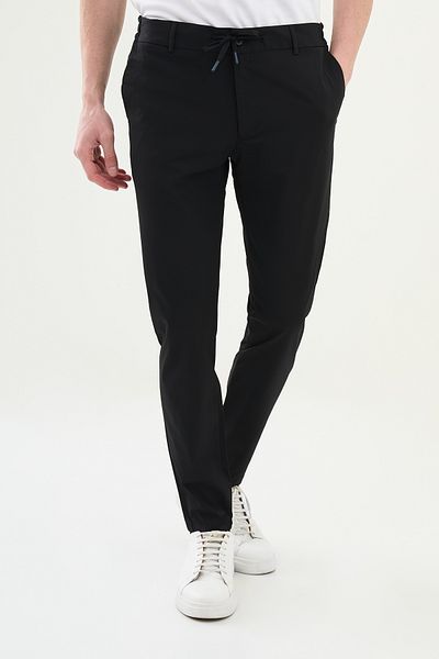 Mcr Straight Super Slim Fit Elastic Waist Drawstring Men's Trousers Black - 38290.25Y