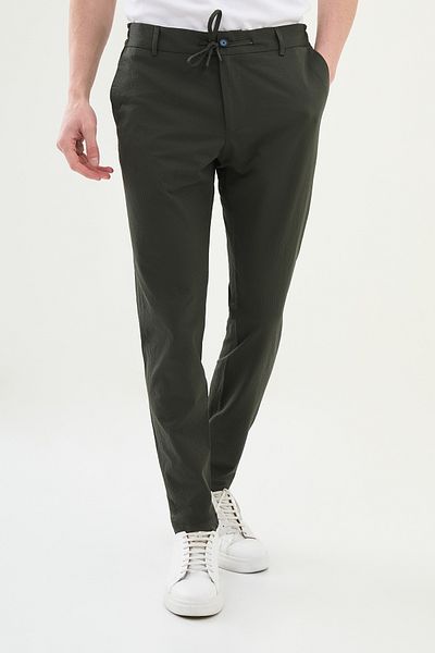 Mcr Seersucker Super Slim Fit Elastic Waist Drawstring Men's Trousers Khaki - 38291.25Y