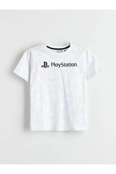 LC Waikiki LCW Kids Set de pijamale pentru băieți cu imprimeu PlayStation alb cu decolteu