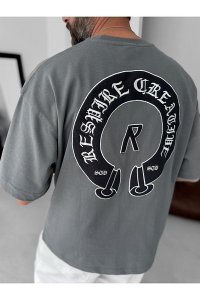 BYBASICMAN Smoked Creative Embroidered Oversize T-Shirt Res-5245
