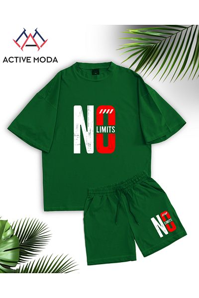 ACTIVE MODA -Men's Short Sleeve No Printed Tshirt-Shorts 2Pcs Set Large Size Oversize Cotton