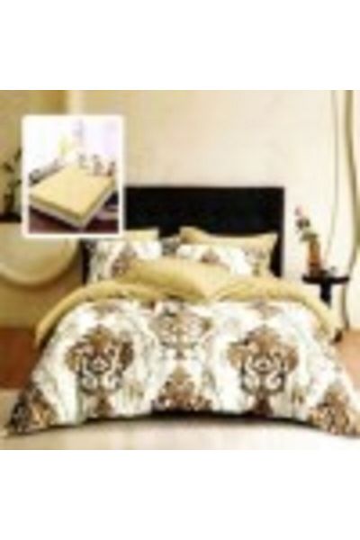 Pucioasa Lenjerie de pat din finet cu elastic, cearceaf pilota 200x220cm, 6 piese, baroc crem/maro