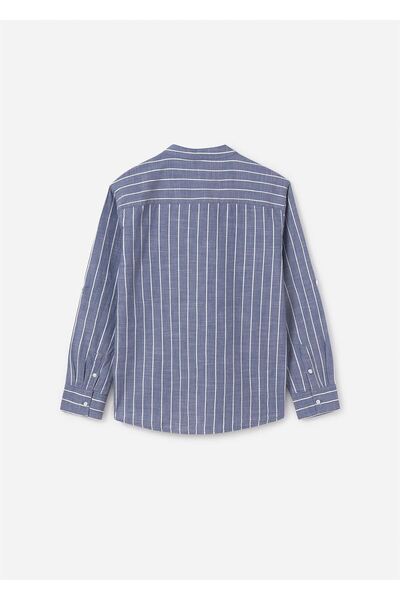 MAYORAL Cămașă cu mânecă lungă cu guler Mao în dungi pentru bărbați, albastru 6141