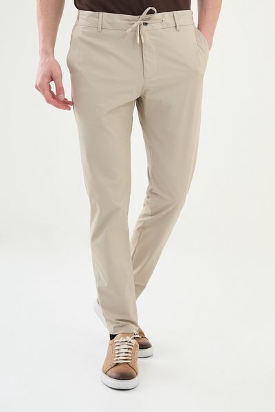 Mcr Ανδρικό παντελόνι μονόχρωμο μπεζ Super Slim Fit με ελαστικό κορδόνι μέσης