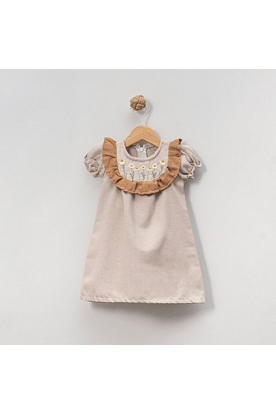Overdo Girl's Daisy Embroidered Comfortable Fit Short Sleeve Dress