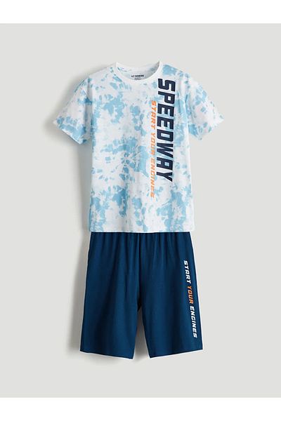 LC Waikiki Lcw Kids White Crew Neck Boy's Pajamas Set with Shorts